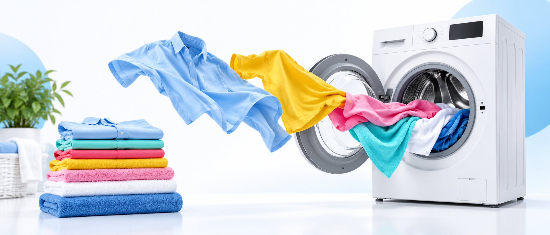 Machine à laver avec linge coloré et serviettes propres
